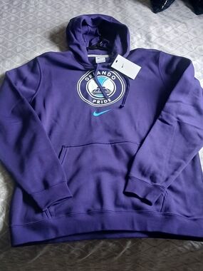 Nike Purple Orlando Pride MLS Soccer Jersey Men's Hoodie with Teal Swoosh NWT L